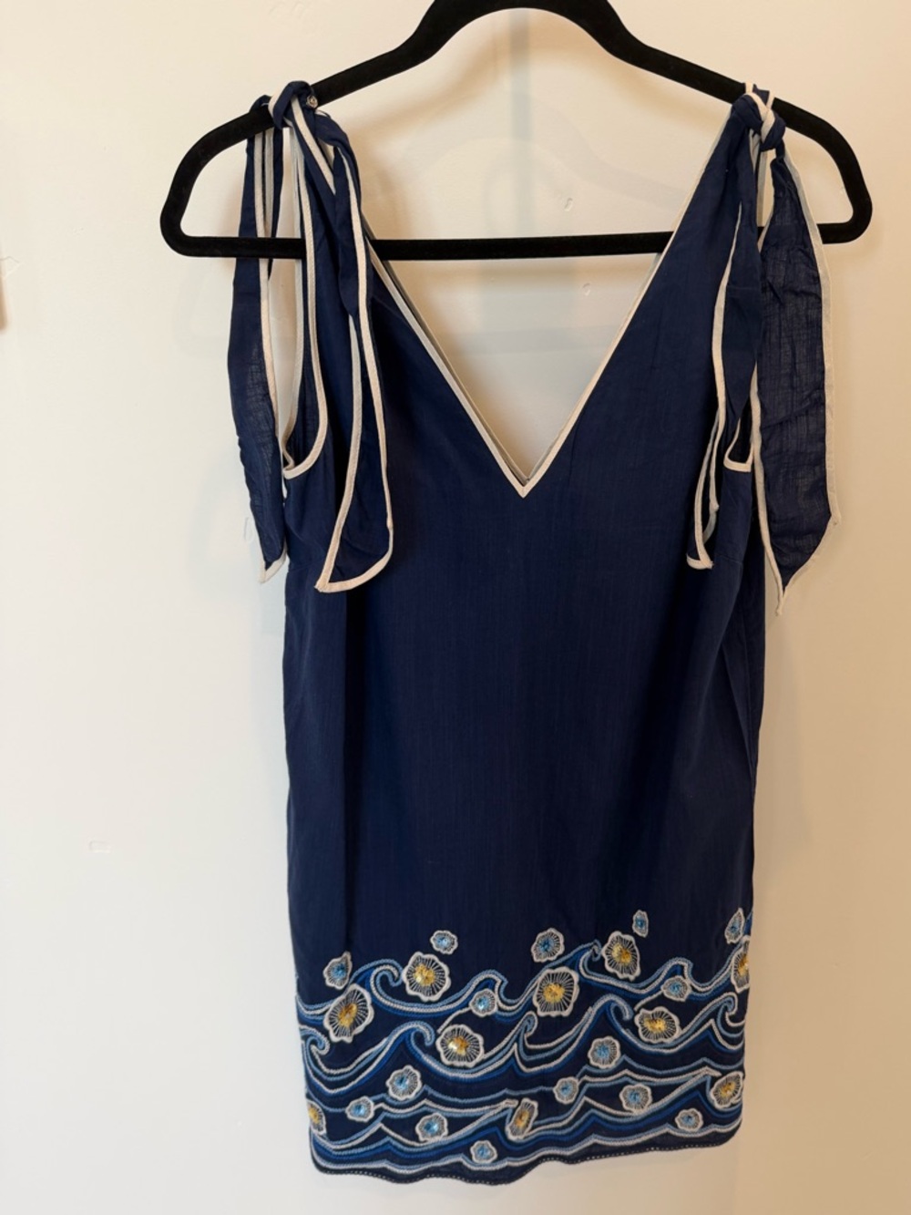 Anthropologie wave embroidered linen mini dress size small